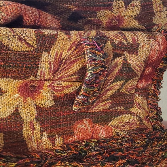 Chico's 0 floral tweed jacket open front fray trim front pockets silk collarless - Picture 2 of 4